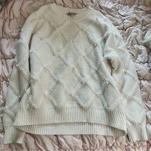 Nanette Lepore Cream Sweater with Pearl Details